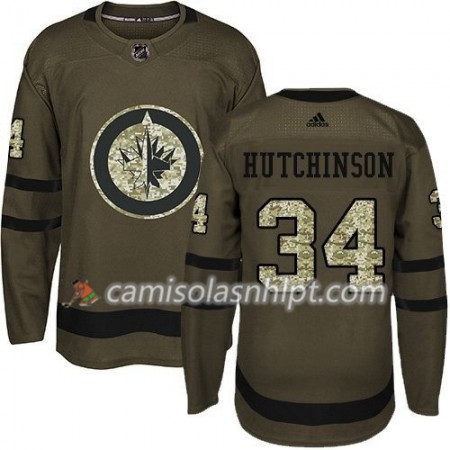 Camisola Winnipeg Jets Michael Hutchinson 34 Adidas 2017-2018 Camo Verde Authentic - Homem